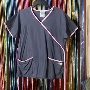 Uniform Advantage Gray Scrub Top with Pink Trim